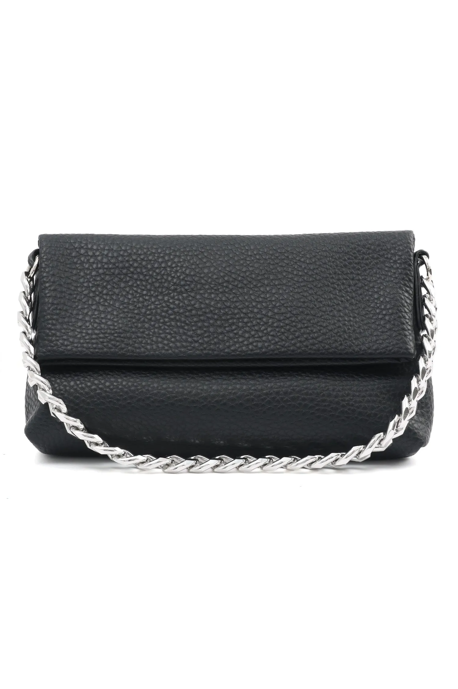 CHAIN-LINK FLAP CROSSBODY BAG-BLACK