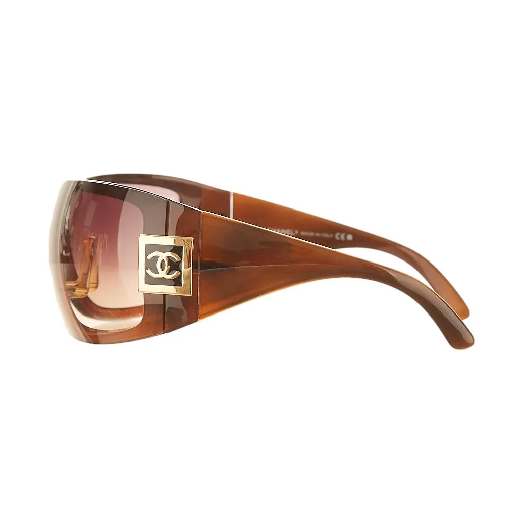 Chanel Brown Oversized Shield Sunglasses