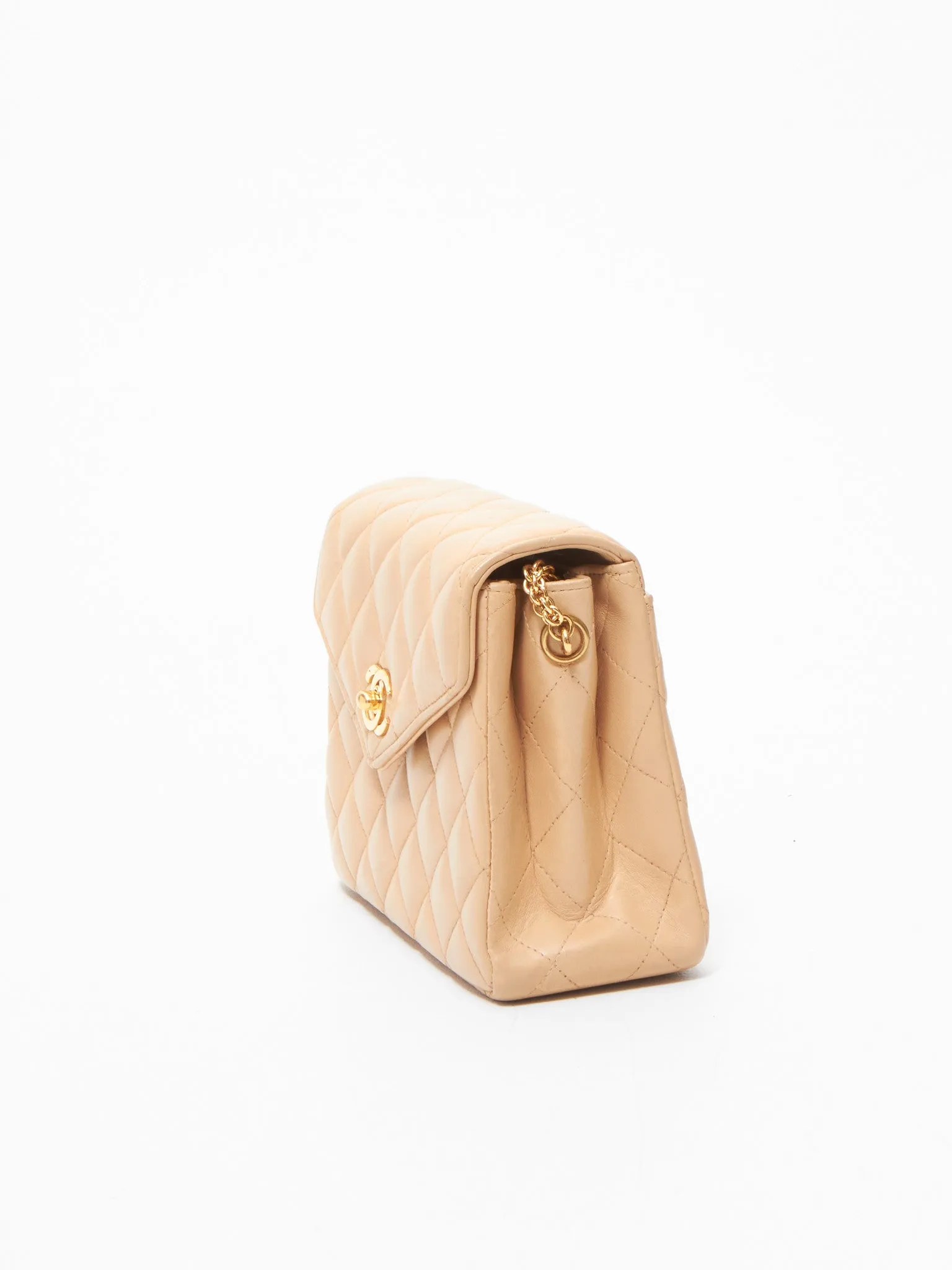 Chanel Vintage Beige Lambskin Mini Envelope Flap Bag GHW