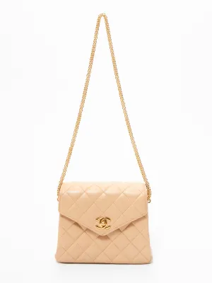 Chanel Vintage Beige Lambskin Mini Envelope Flap Bag GHW