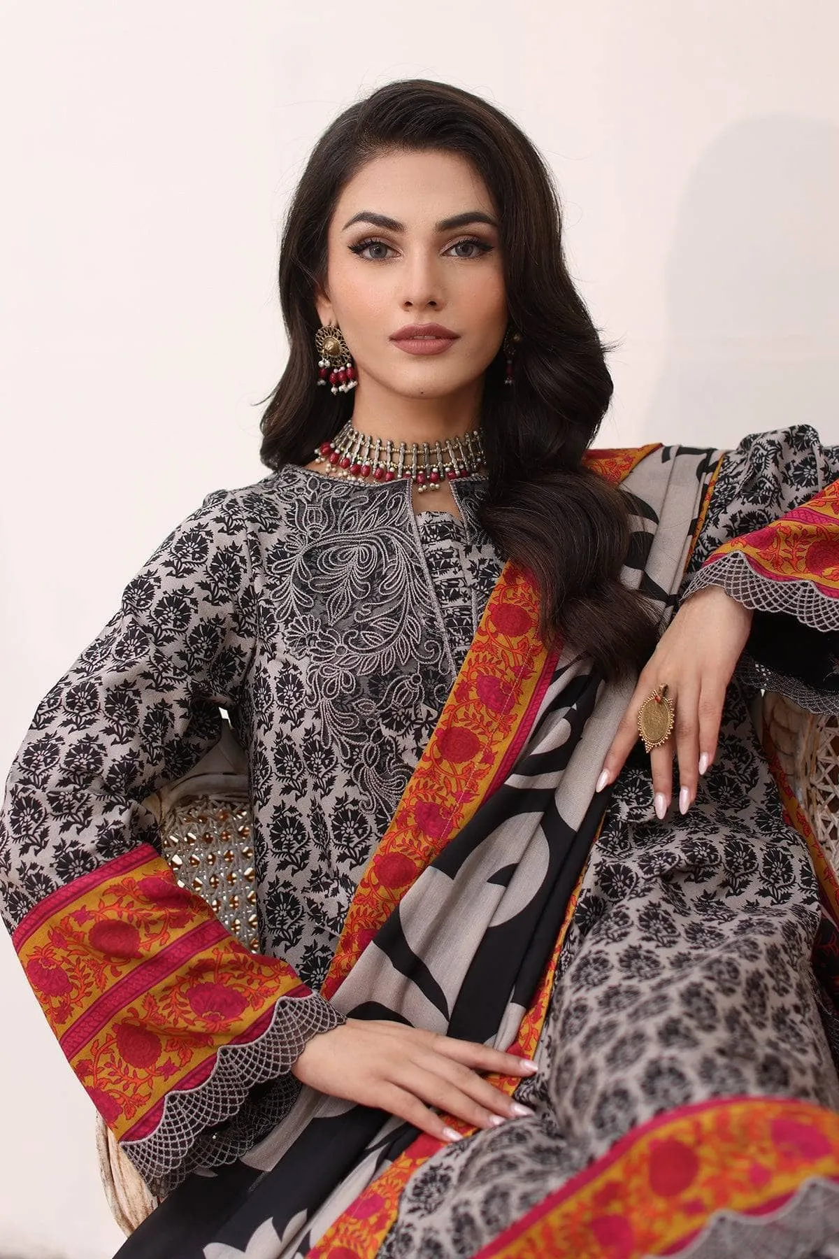 Charizma Combination Embroidered Linen Shawl Collection/14
