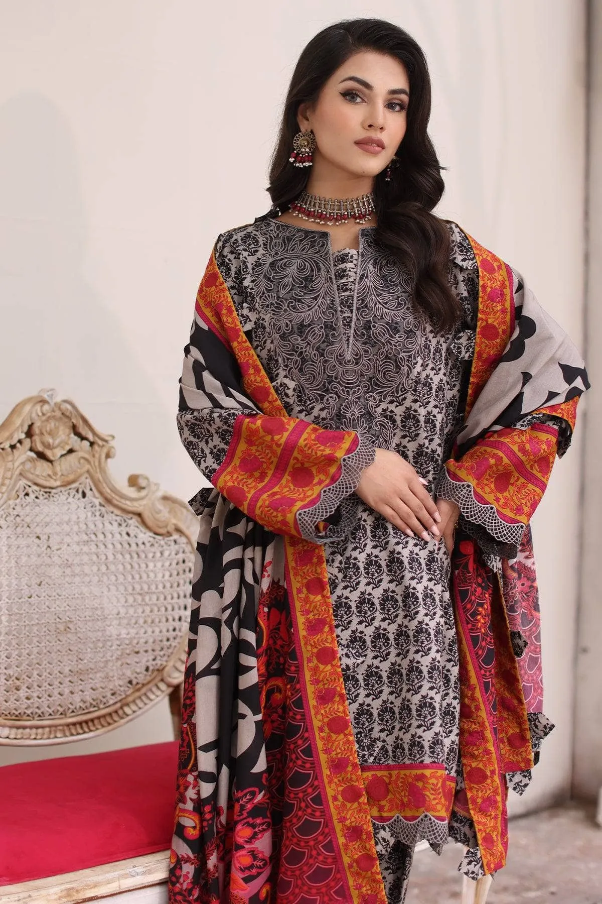 Charizma Combination Embroidered Linen Shawl Collection/14