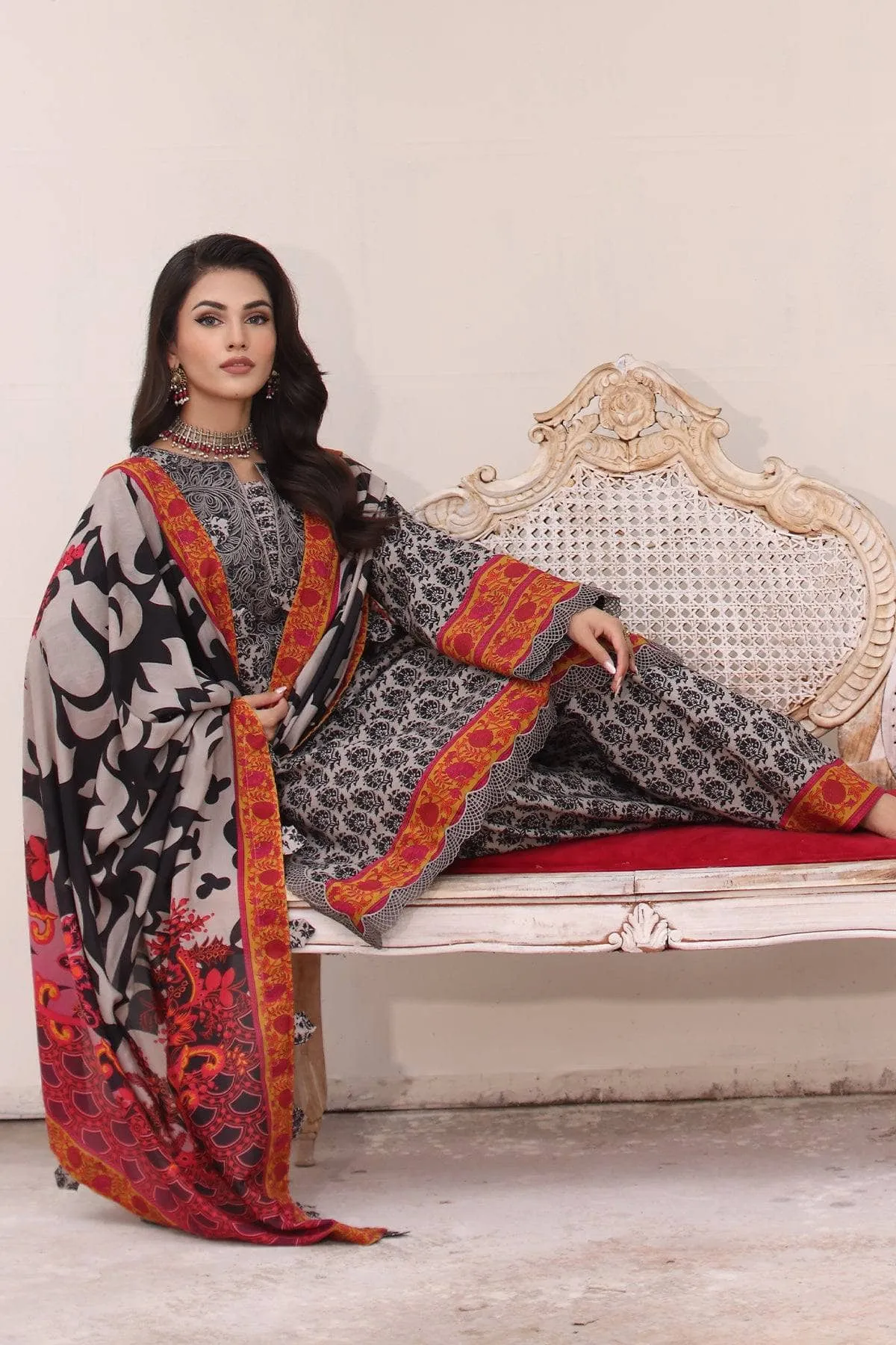 Charizma Combination Embroidered Linen Shawl Collection/14