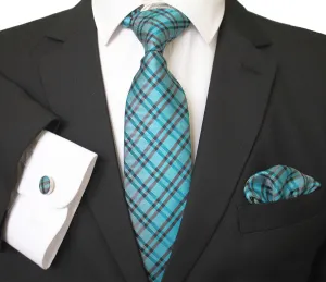 Classic European Silk Tie Woven Necktie Set with Cufflinks & Handkerchief