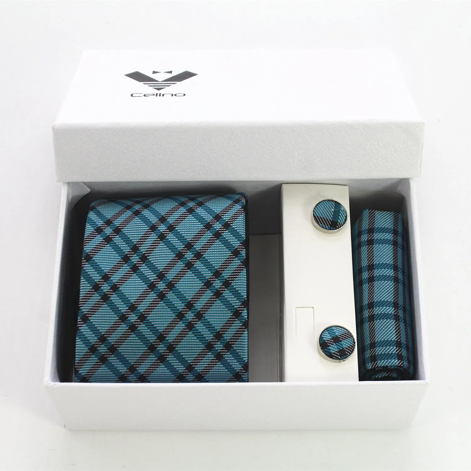 Classic European Silk Tie Woven Necktie Set with Cufflinks & Handkerchief