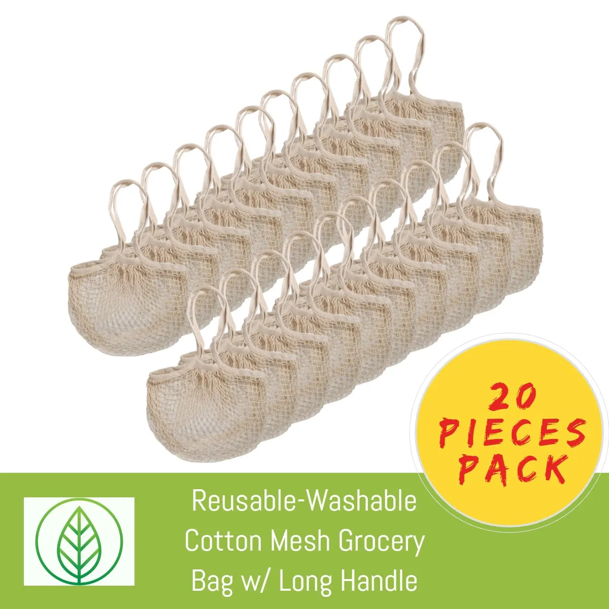 Cotton Mesh Produce and Grocery Bags w/ Long Handle – Eco-Friendly and Durable