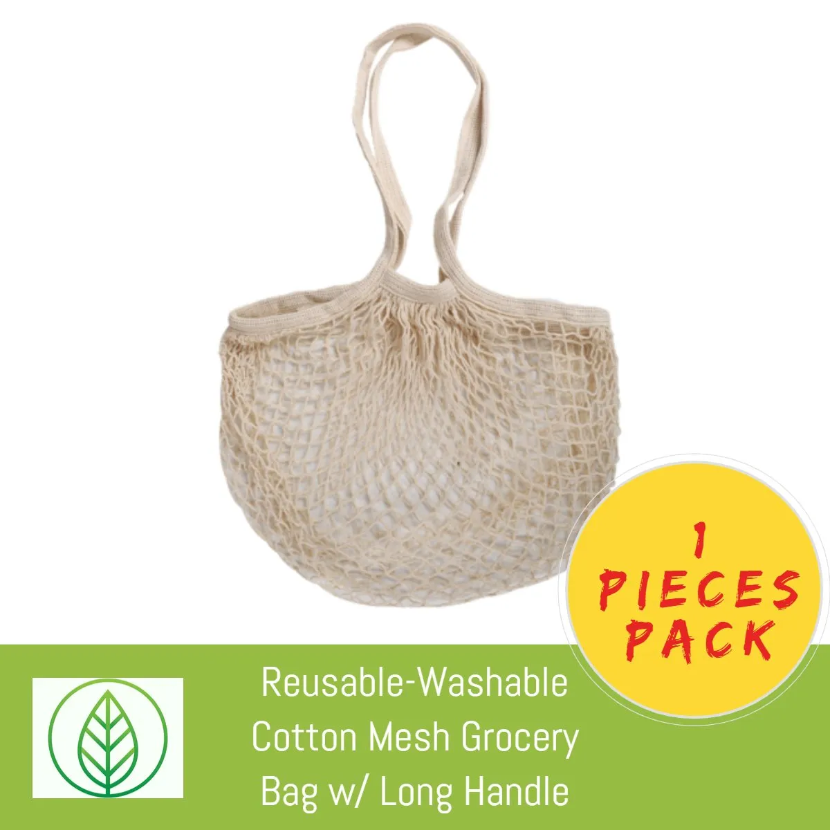 Cotton Mesh Produce and Grocery Bags w/ Long Handle – Eco-Friendly and Durable