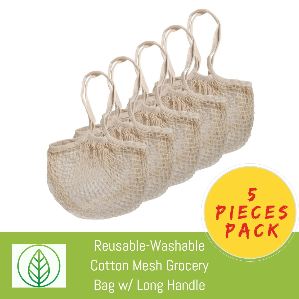 Cotton Mesh Produce and Grocery Bags w/ Long Handle – Eco-Friendly and Durable