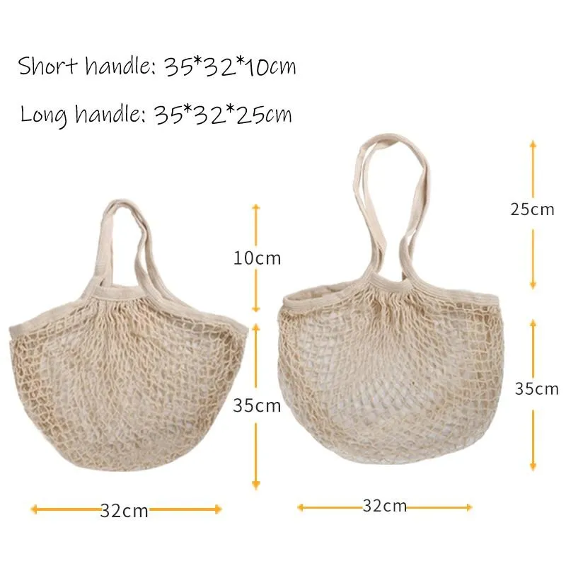 Cotton Mesh Produce and Grocery Bags w/ Long Handle – Eco-Friendly and Durable