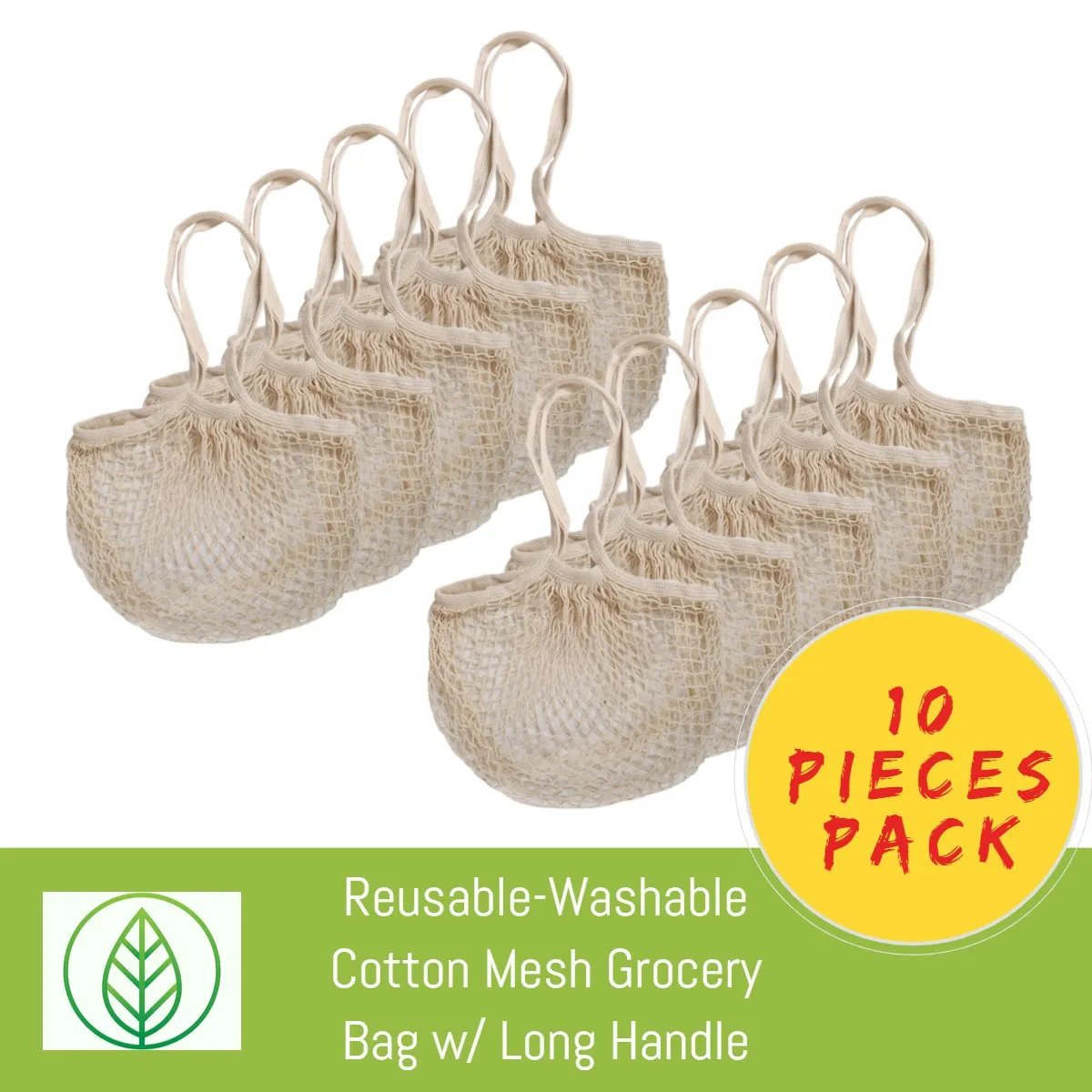 Cotton Mesh Produce and Grocery Bags w/ Long Handle – Eco-Friendly and Durable