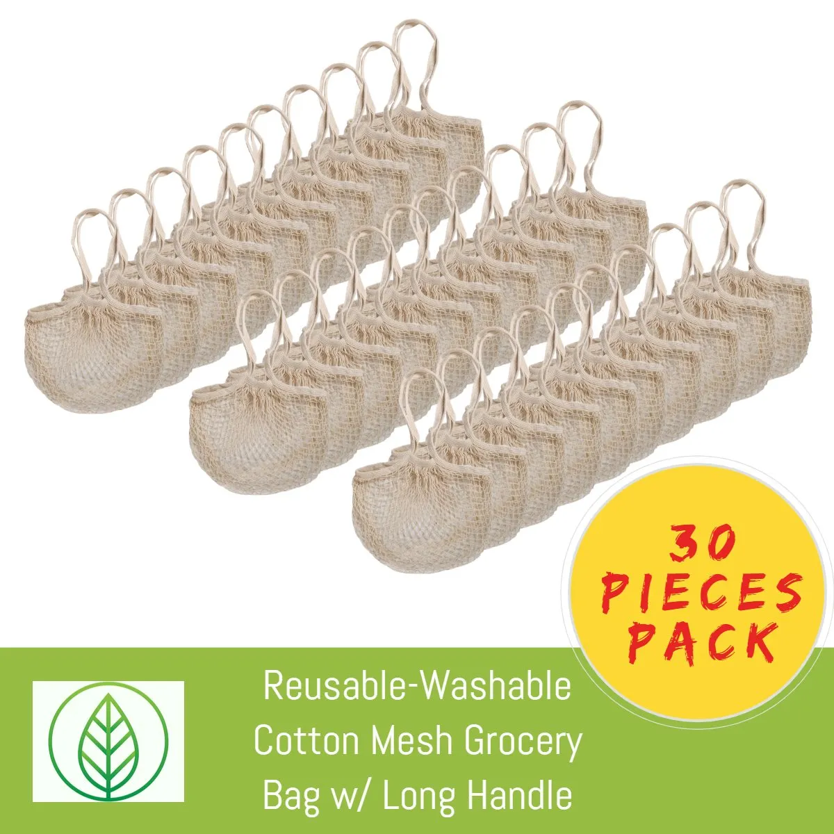 Cotton Mesh Produce and Grocery Bags w/ Long Handle – Eco-Friendly and Durable