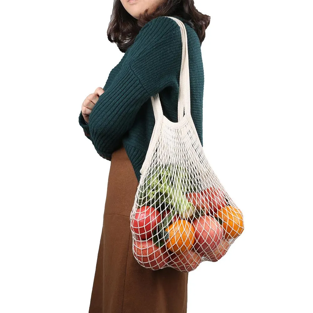Cotton Mesh Produce and Grocery Bags w/ Long Handle – Eco-Friendly and Durable