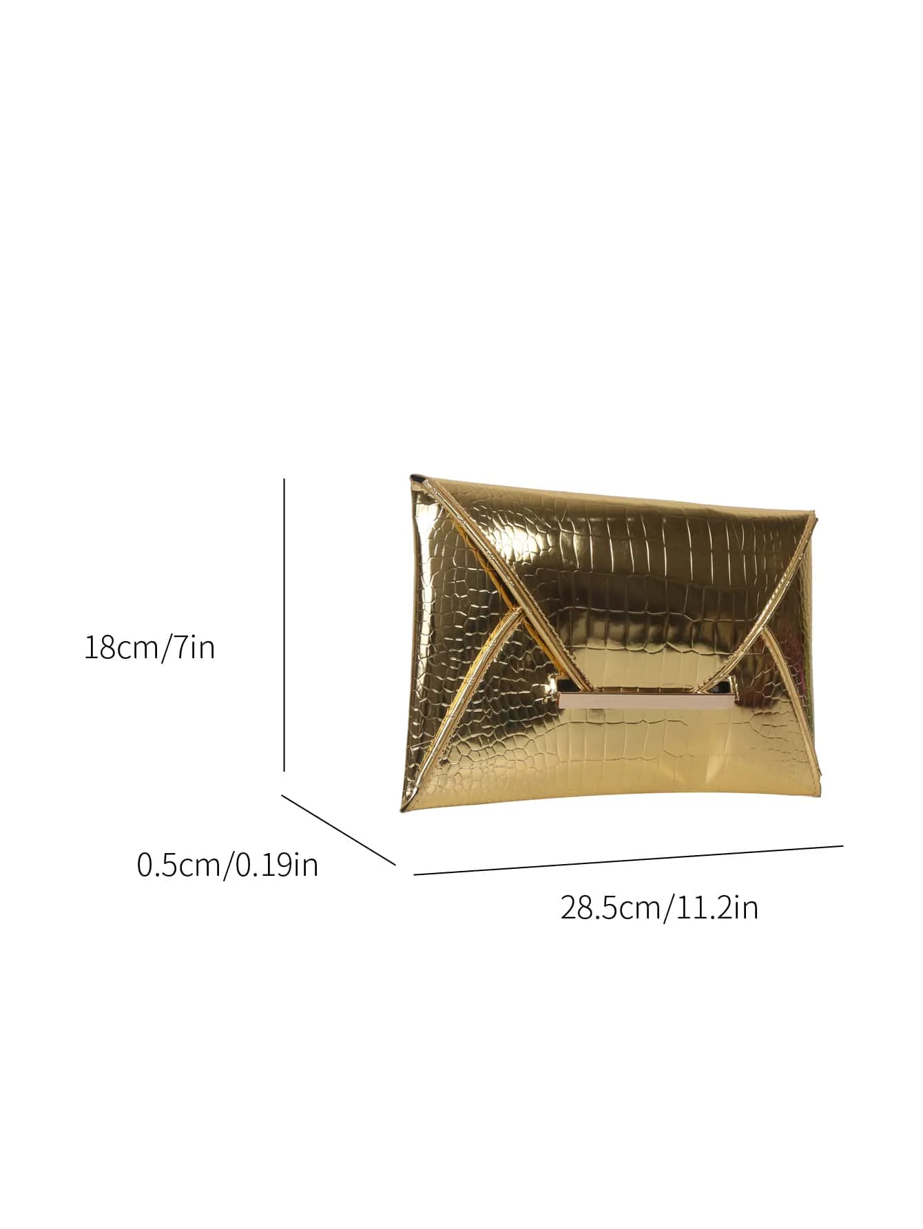 Crocodile Embossed Metallic Envelope Bag - Gold