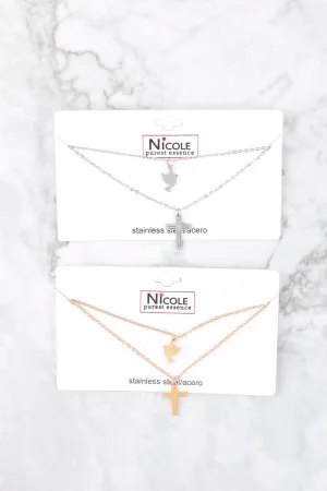 CROSS & DOVE PENDANT LAYERED NECKLACE SET