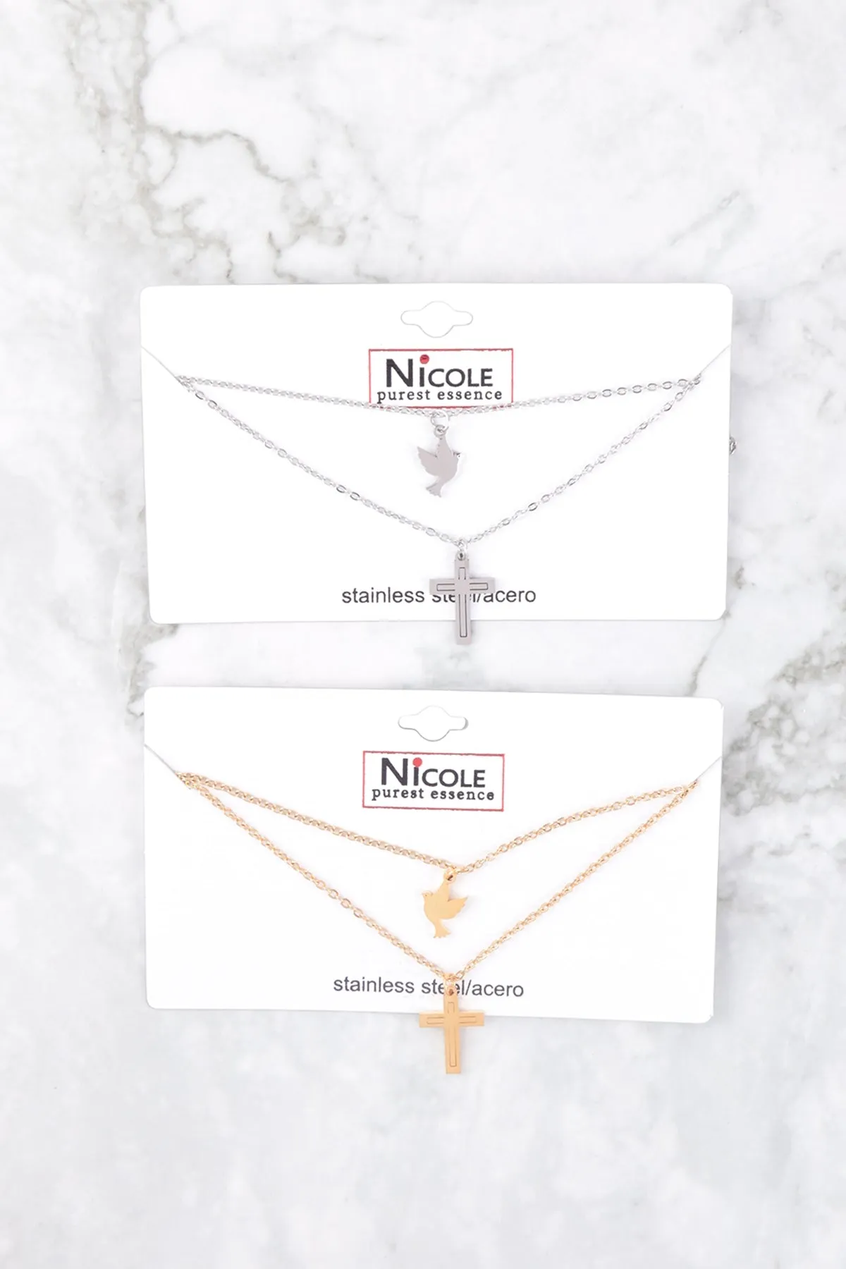 CROSS & DOVE PENDANT LAYERED NECKLACE SET
