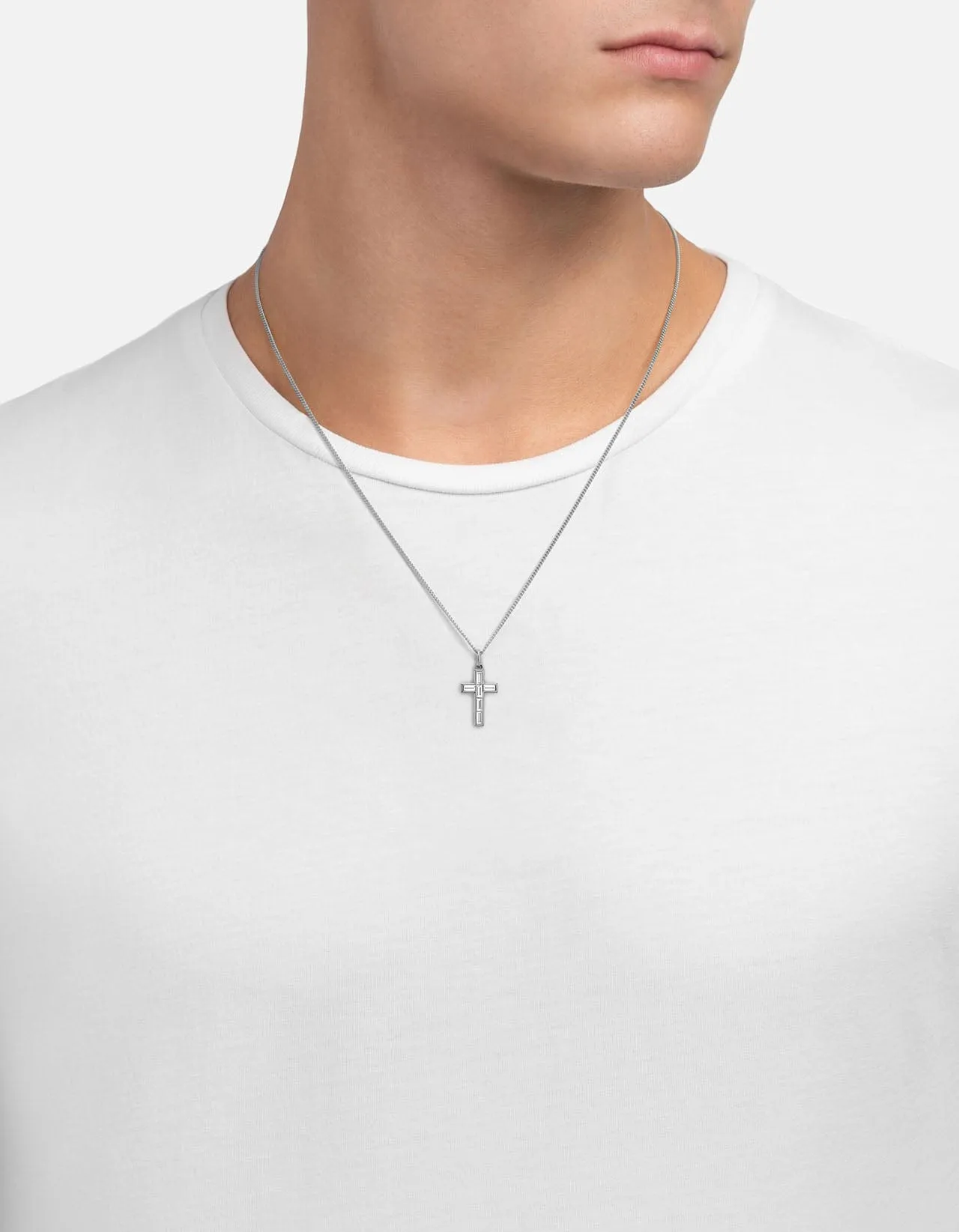Cruxe Baguette Diamond Necklace, Sterling Silver