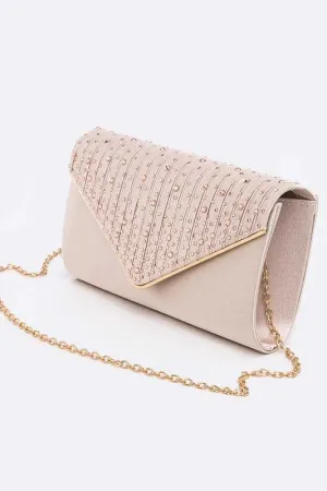 Crystal Pave Pleated Satin Clutch Bag