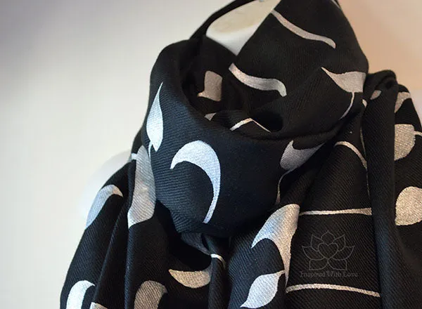 Custom Hand-painted Hebrew Alphabet Script Black Scarf (100% Viscose) - Made to Order