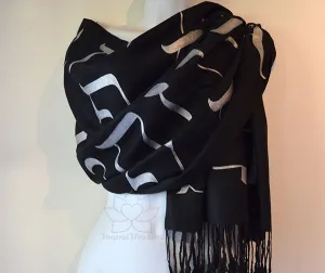 Custom Hand-painted Hebrew Alphabet Script Black Scarf (100% Viscose) - Made to Order
