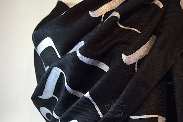 Custom Hand-painted Hebrew Alphabet Script Black Scarf (100% Viscose) - Made to Order