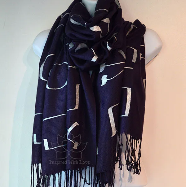 Custom Hand-painted Hebrew Alphabet Script Eggplant Scarf (100% Viscose) - Made to Order