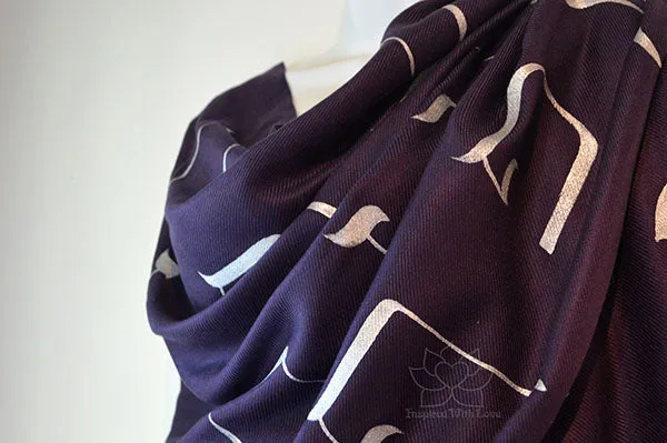 Custom Hand-painted Hebrew Alphabet Script Eggplant Scarf (100% Viscose) - Made to Order