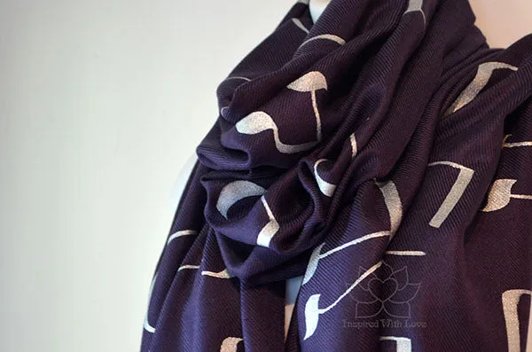 Custom Hand-painted Hebrew Alphabet Script Eggplant Scarf (100% Viscose) - Made to Order