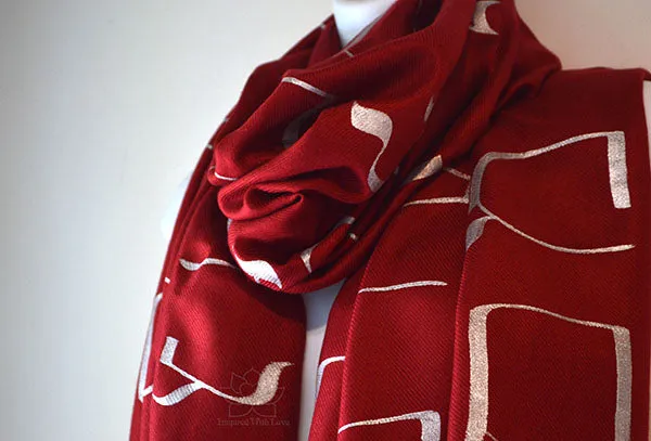 Custom Hand-painted Hebrew Alphabet Script Maroon Scarf (100% Viscose) - Made to Order