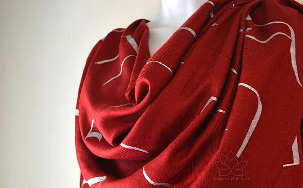 Custom Hand-painted Hebrew Alphabet Script Maroon Scarf (100% Viscose) - Made to Order
