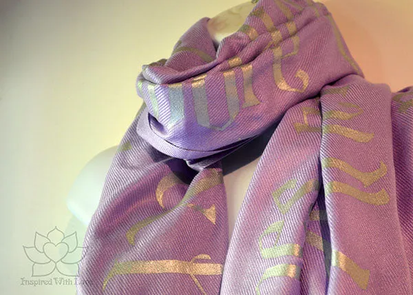 Custom Hand-painted Old English Script Pashmina Lavender Scarf (Viscose/Acrylic blend) - Made to Order