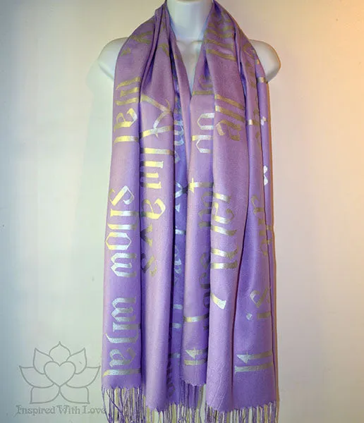 Custom Hand-painted Old English Script Pashmina Lavender Scarf (Viscose/Acrylic blend) - Made to Order