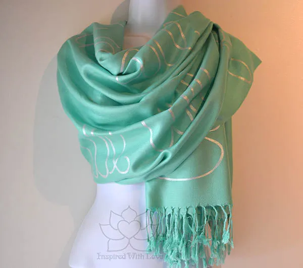 Custom Hand-painted Script Aqua Green Scarf (Viscose/Acrylic blend) - Made to Order