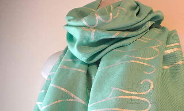 Custom Hand-painted Script Aqua Green Scarf (Viscose/Acrylic blend) - Made to Order