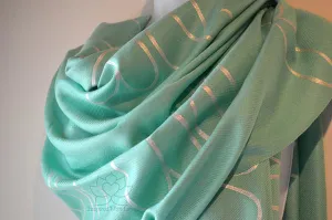 Custom Hand-painted Script Aqua Green Scarf (Viscose/Acrylic blend) - Made to Order