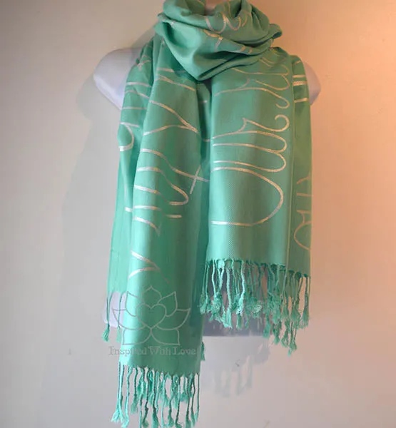 Custom Hand-painted Script Aqua Green Scarf (Viscose/Acrylic blend) - Made to Order