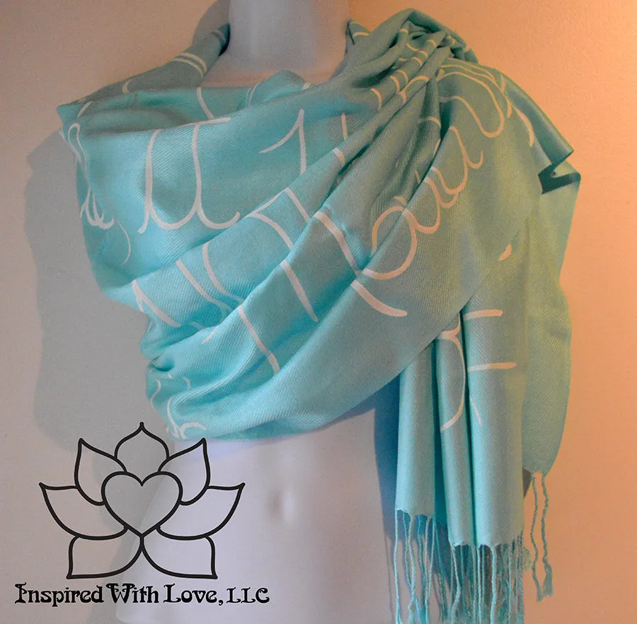Custom Hand-painted Script Aqua Scarf (Viscose/Acrylic blend) - Made to Order