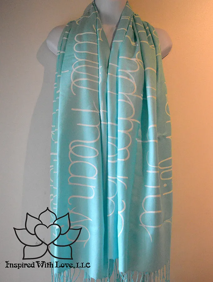 Custom Hand-painted Script Aqua Scarf (Viscose/Acrylic blend) - Made to Order