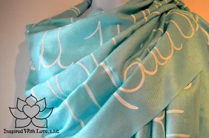 Custom Hand-painted Script Aqua Scarf (Viscose/Acrylic blend) - Made to Order