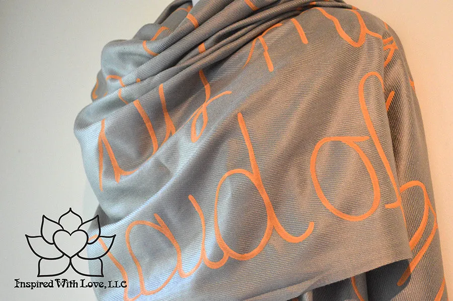 Custom Hand-painted Script Pashmina Ash Gray Scarf (Pashmina/Silk blend) - Made to Order