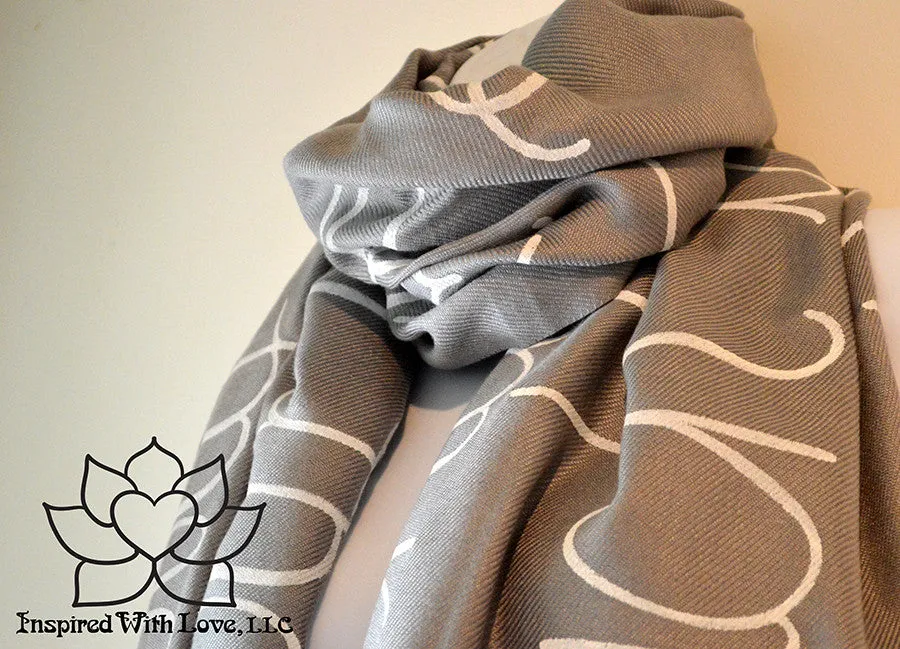 Custom Hand-painted Script Pashmina Ash Gray Scarf (Pashmina/Silk blend) - Made to Order