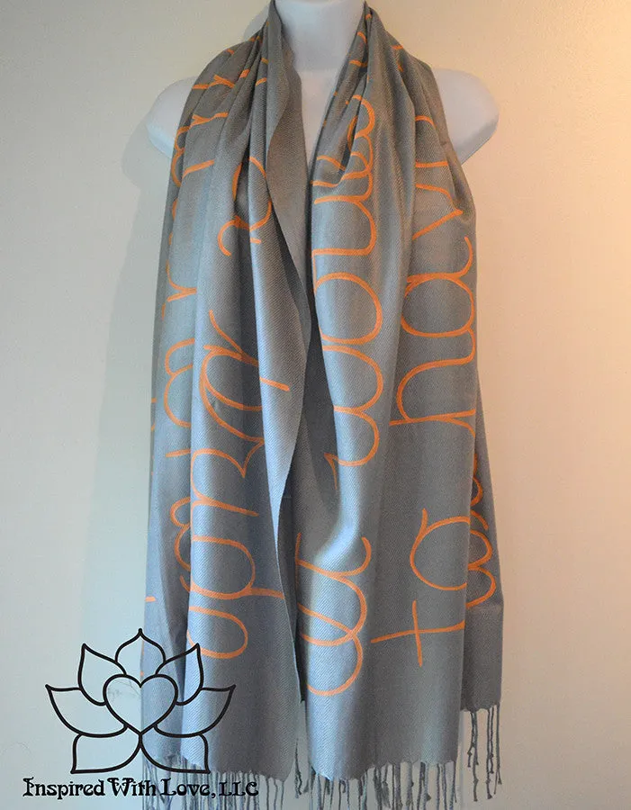 Custom Hand-painted Script Pashmina Ash Gray Scarf (Pashmina/Silk blend) - Made to Order