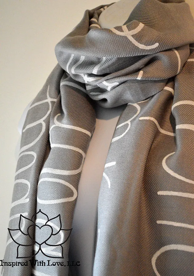 Custom Hand-painted Script Pashmina Ash Gray Scarf (Pashmina/Silk blend) - Made to Order