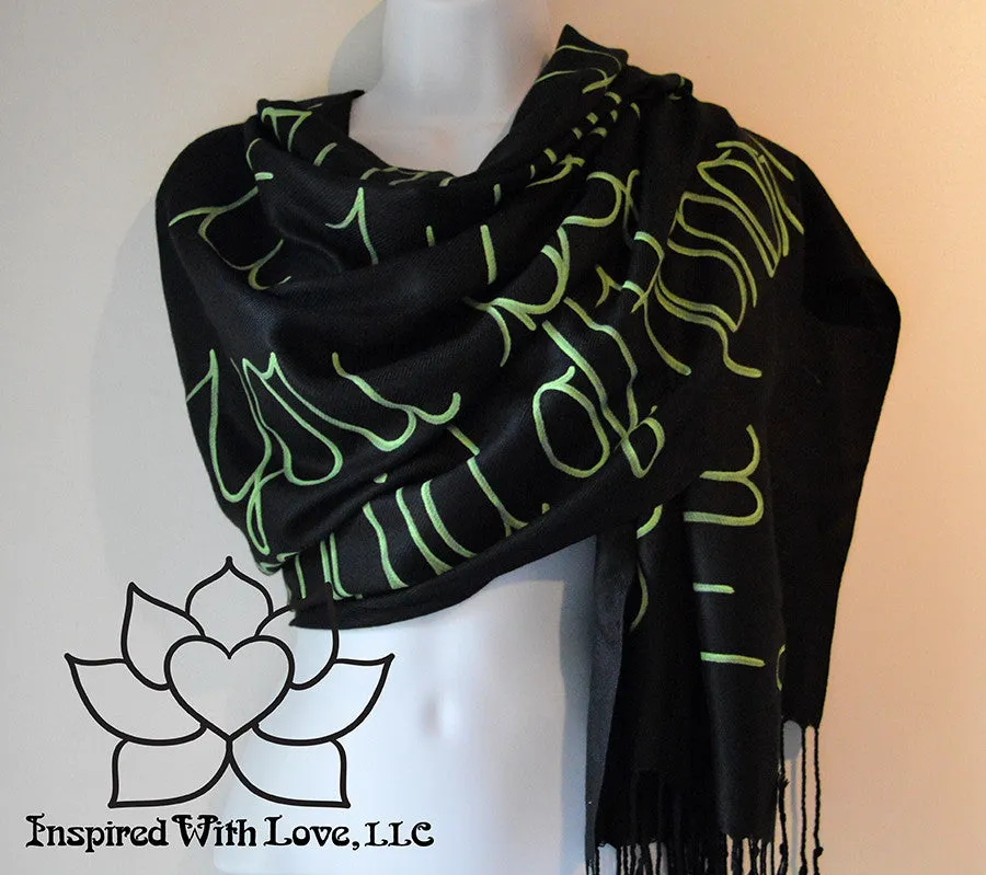 Custom Hand-painted Script Pashmina Black Scarf (Pashmina/Silk blend) - Made to Order