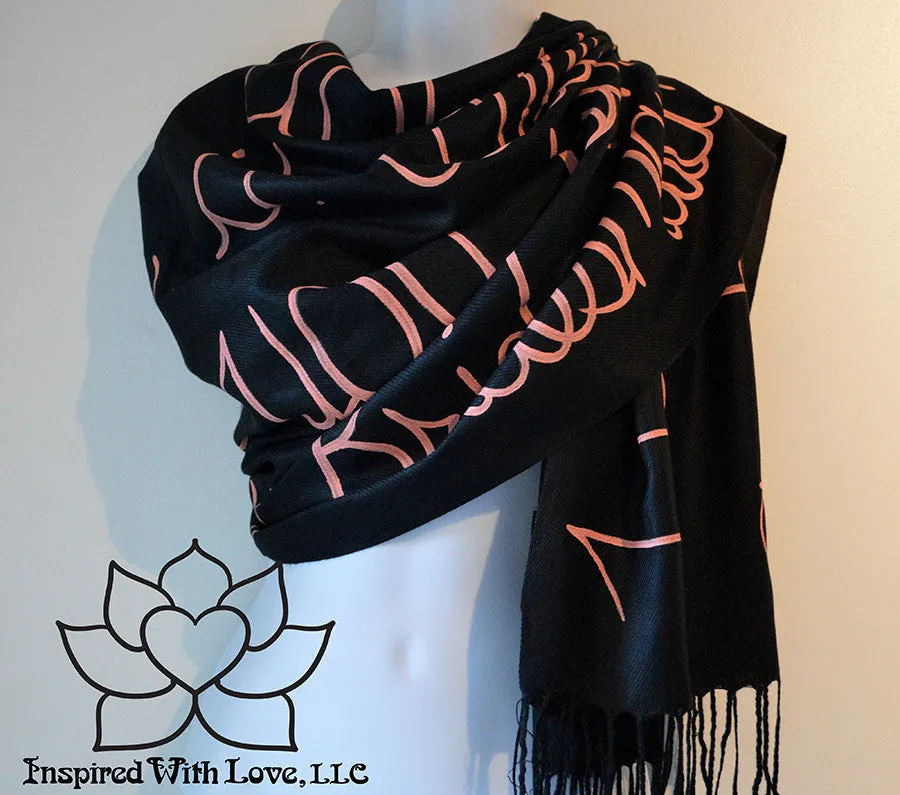 Custom Hand-painted Script Pashmina Black Scarf (Pashmina/Silk blend) - Made to Order