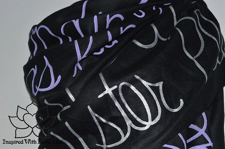 Custom Hand-painted Script Pashmina Black Scarf (Pashmina/Silk blend) - Made to Order