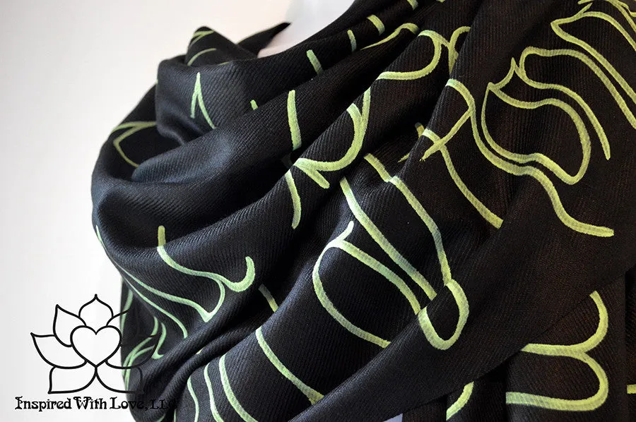 Custom Hand-painted Script Pashmina Black Scarf (Pashmina/Silk blend) - Made to Order