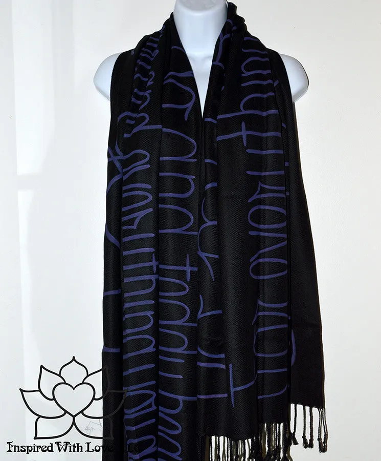 Custom Hand-painted Script Pashmina Black Scarf (Pashmina/Silk blend) - Made to Order
