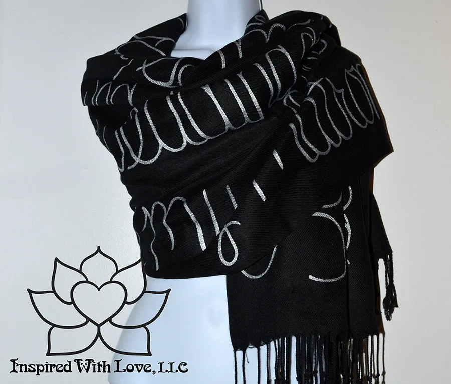 Custom Hand-painted Script Pashmina Black Scarf (Pashmina/Silk blend) - Made to Order