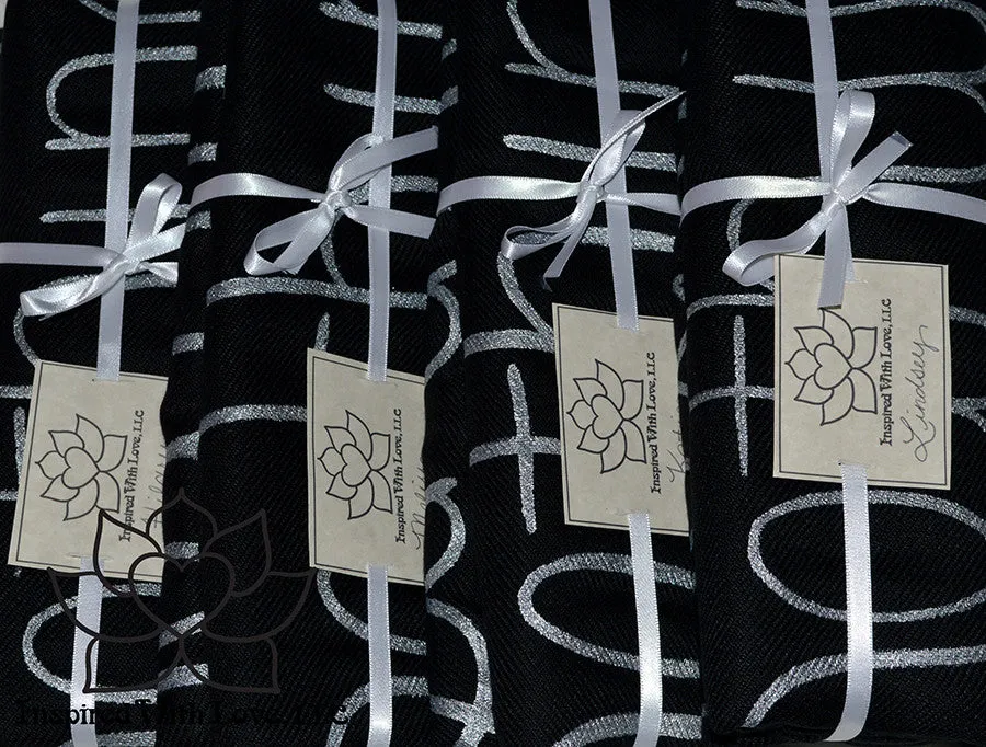 Custom Hand-painted Script Pashmina Black Scarf (Pashmina/Silk blend) - Made to Order