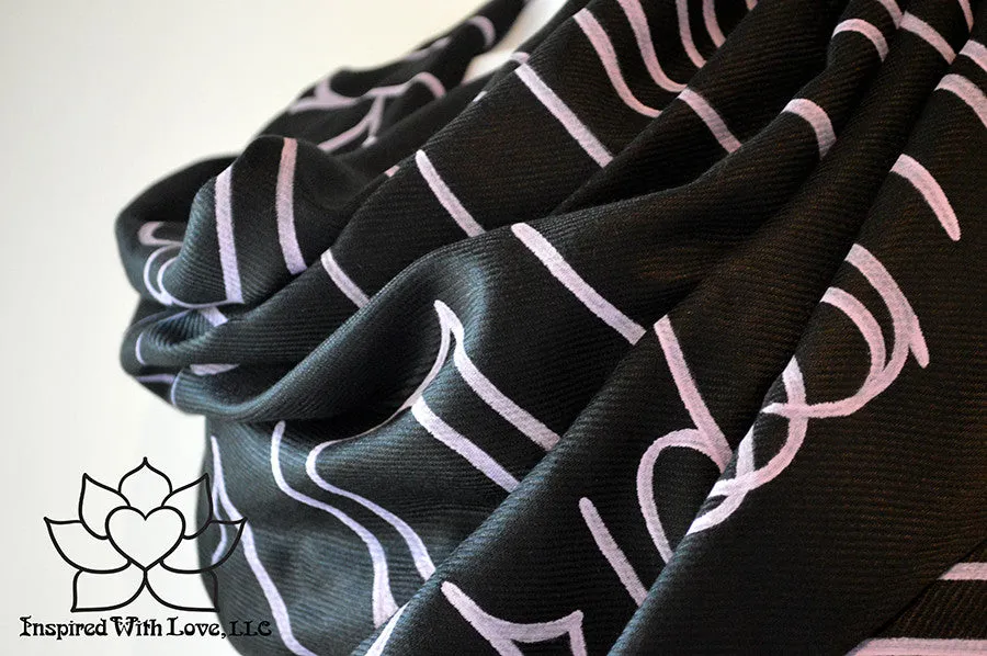 Custom Hand-painted Script Pashmina Black Scarf (Pashmina/Silk blend) - Made to Order